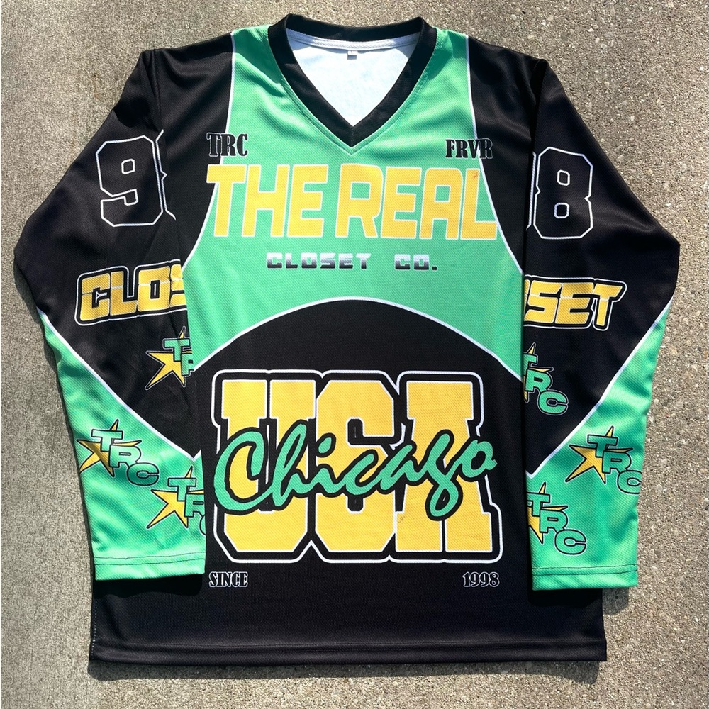 Green and Black Graphic Long Sleeve Jersey
